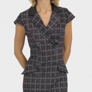 NWOT Joseph Ribkoff plaid dress with faux leather accents, size 8US